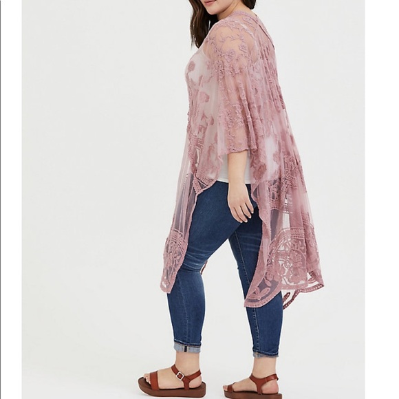 TORRID BLUSH PINK MESH EMBROIDERED RUANA - Picture 3 of 3